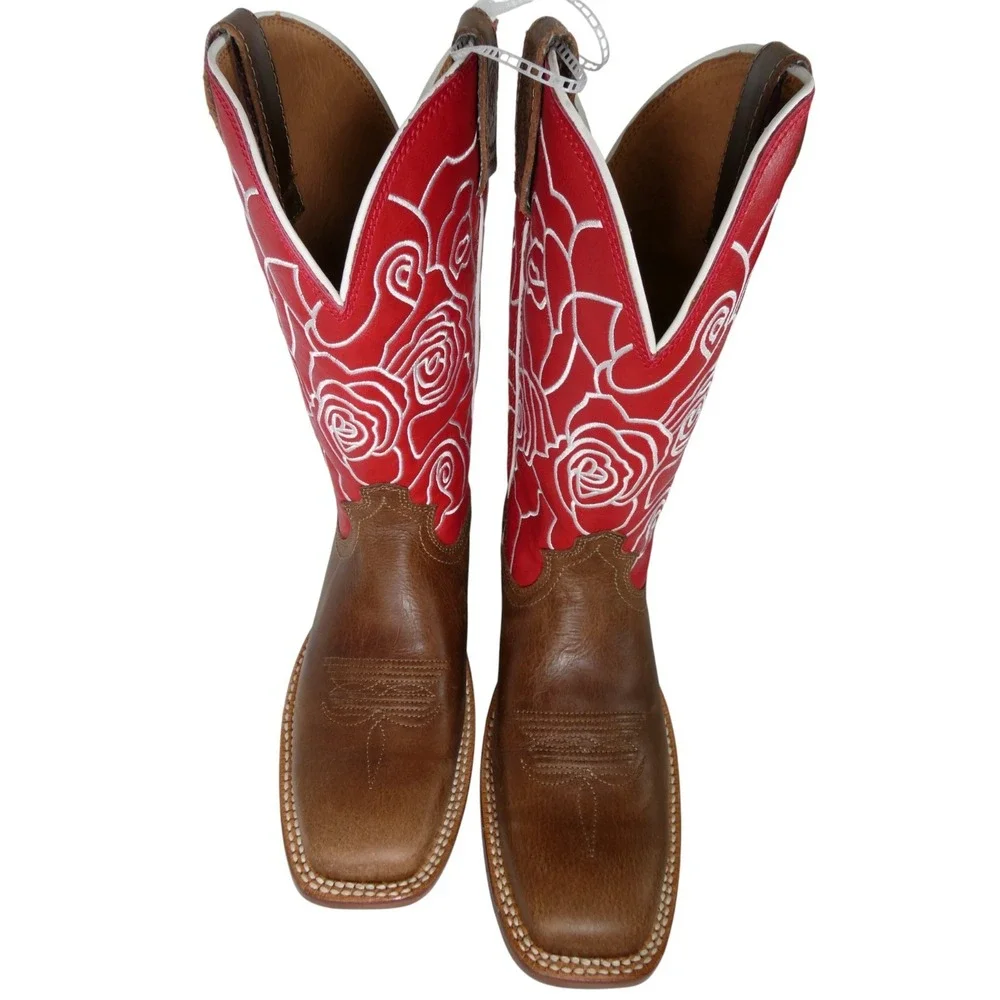 Twisted X WXTL003 W Wide Square Toe Western Boots Ginger‎ And Rose Red Size 8 B